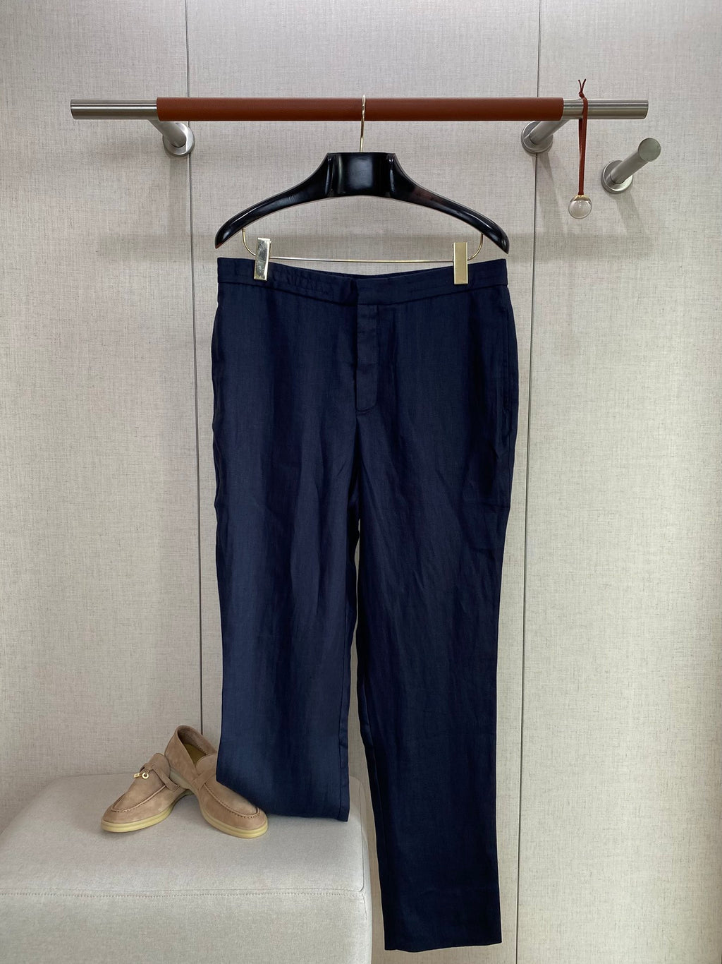 ZEGNA Dunkelblaue Leinenhose in schlanker Passform