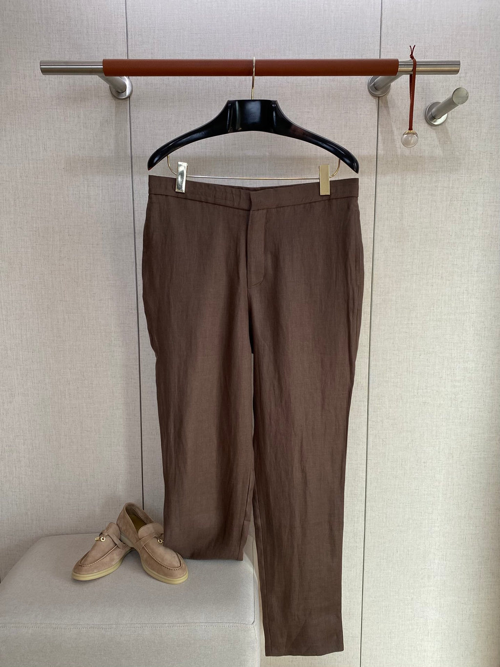 ZEGNA Braunfarbene Leinenhose in schlanker Passform