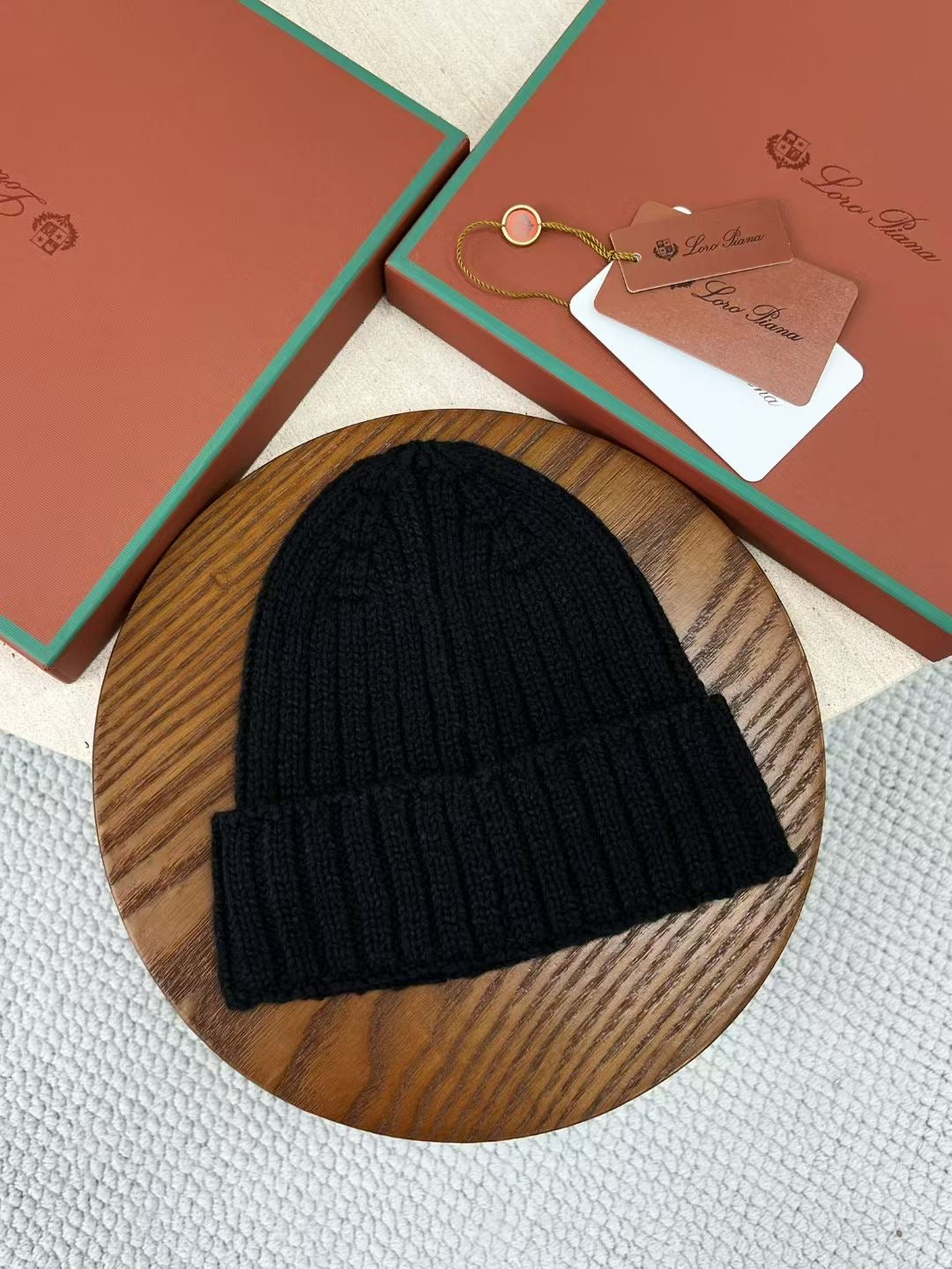 Loro Piana – Schwarzes Beanie aus Baumwolle mit Kalbsleder-Insert