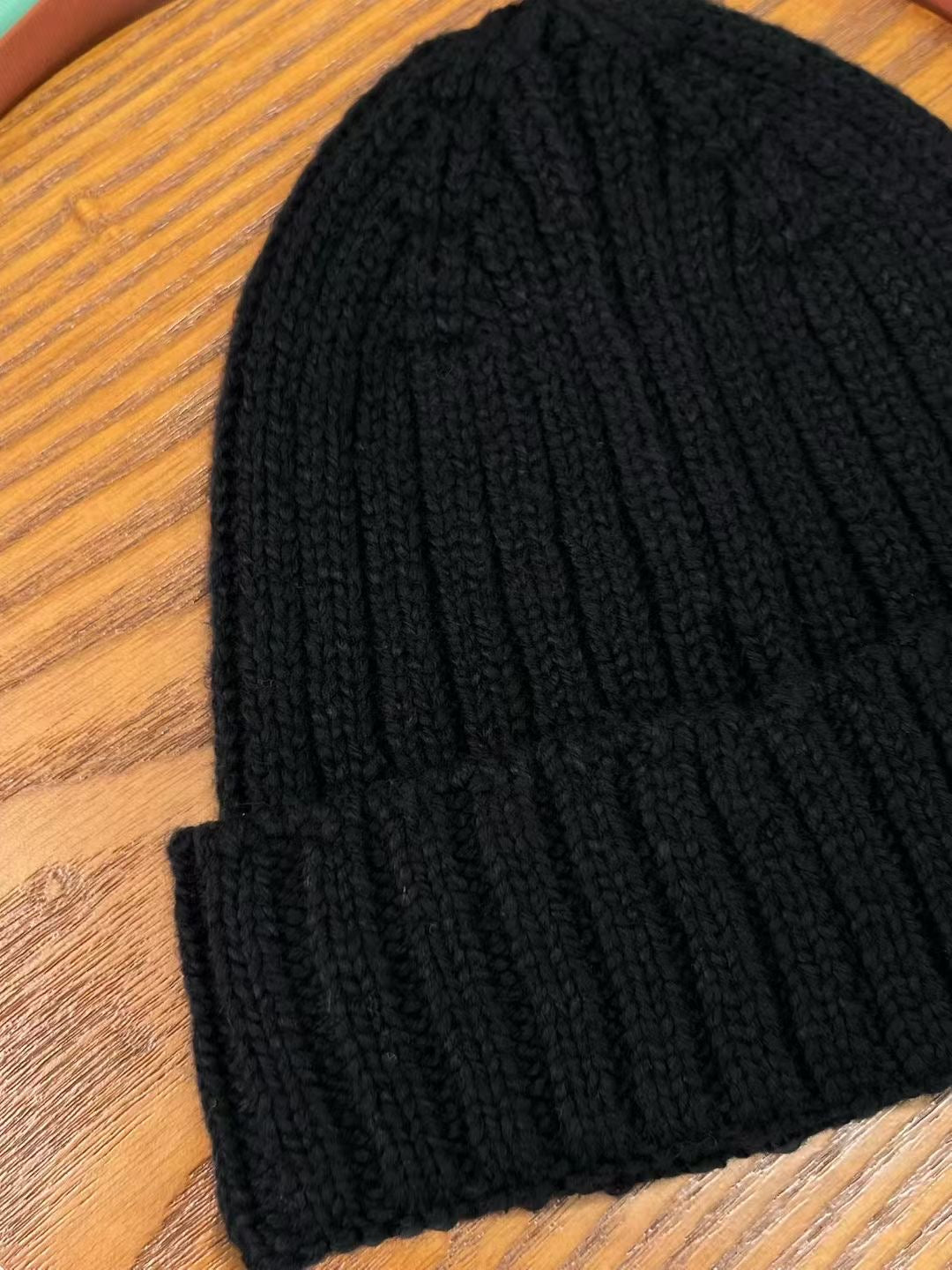 Loro Piana – Schwarzes Beanie aus Baumwolle mit Kalbsleder-Insert
