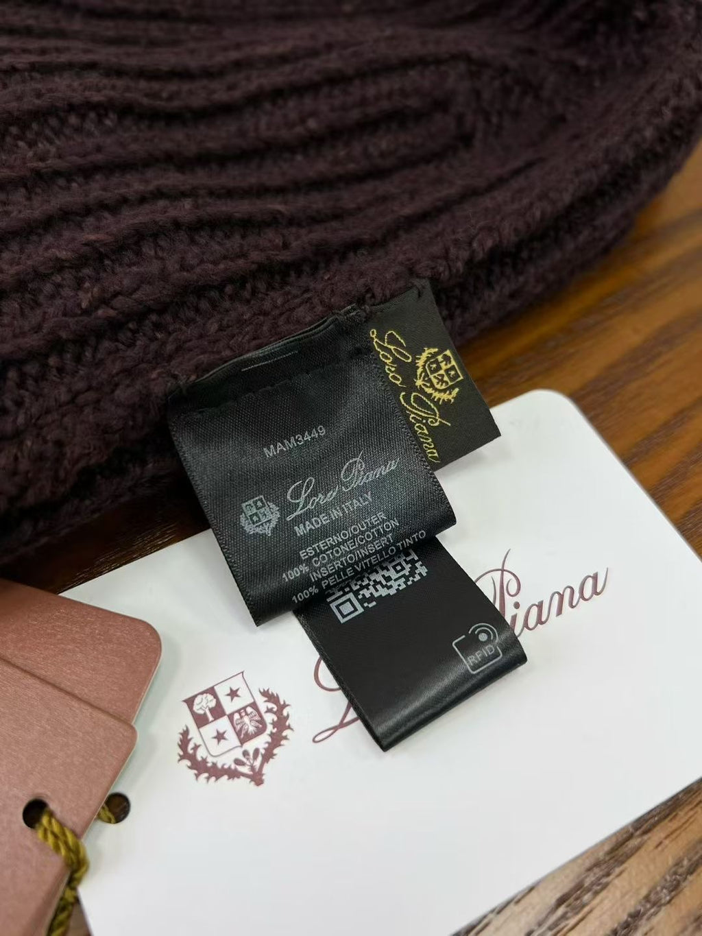 Loro Piana – Dunkelbraunes Beanie aus Baumwolle mit Kalbsleder-Insert