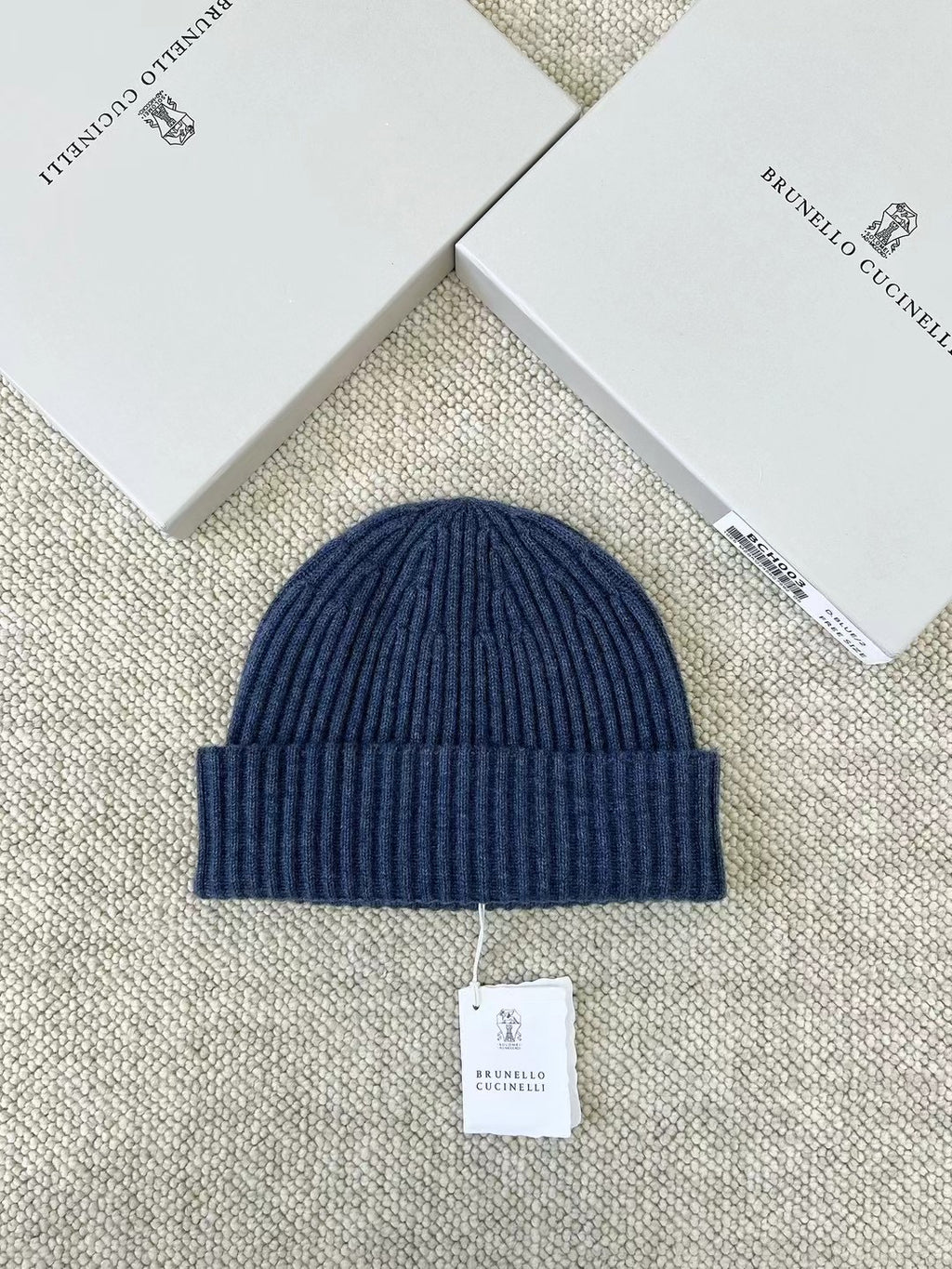 Brunello Cucinelli – Dunkelblaues Beanie aus Kaschmir-Mix mit Rippstruktur