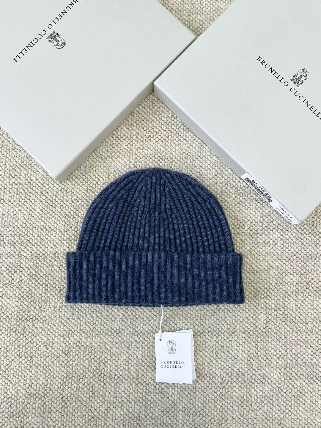 Brunello Cucinelli – Dunkelblaues Beanie aus Kaschmir-Mix mit Rippstruktur