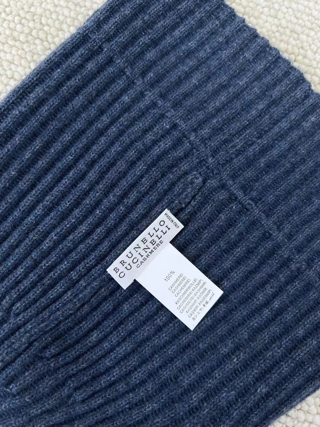 Brunello Cucinelli – Dunkelblaues Beanie aus Kaschmir-Mix mit Rippstruktur