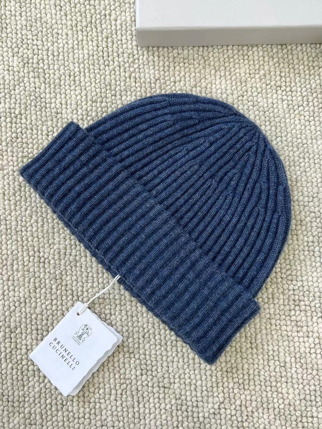 Brunello Cucinelli – Dunkelblaues Beanie aus Kaschmir-Mix mit Rippstruktur