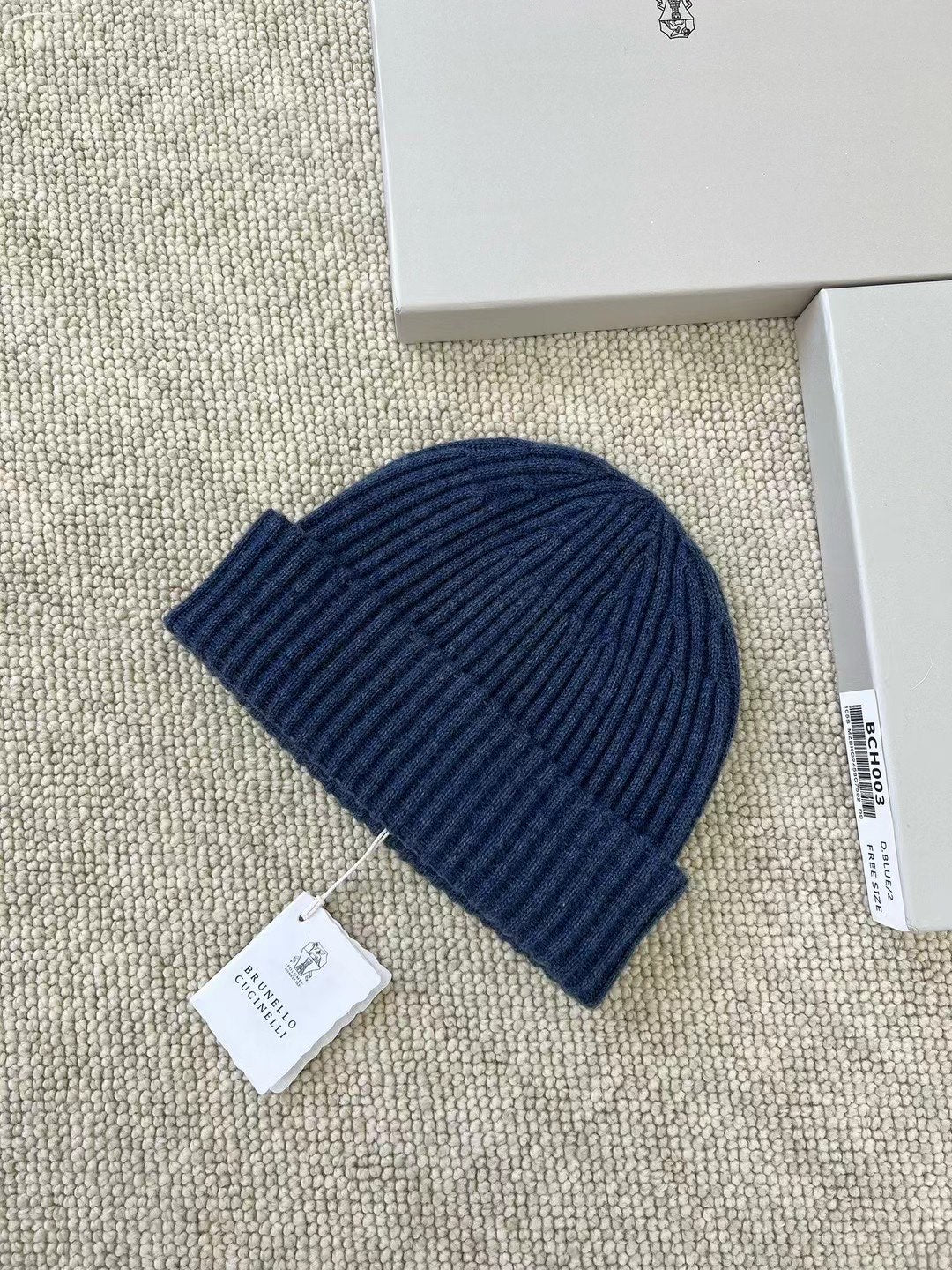 Brunello Cucinelli – Dunkelblaues Beanie aus Kaschmir-Mix mit Rippstruktur