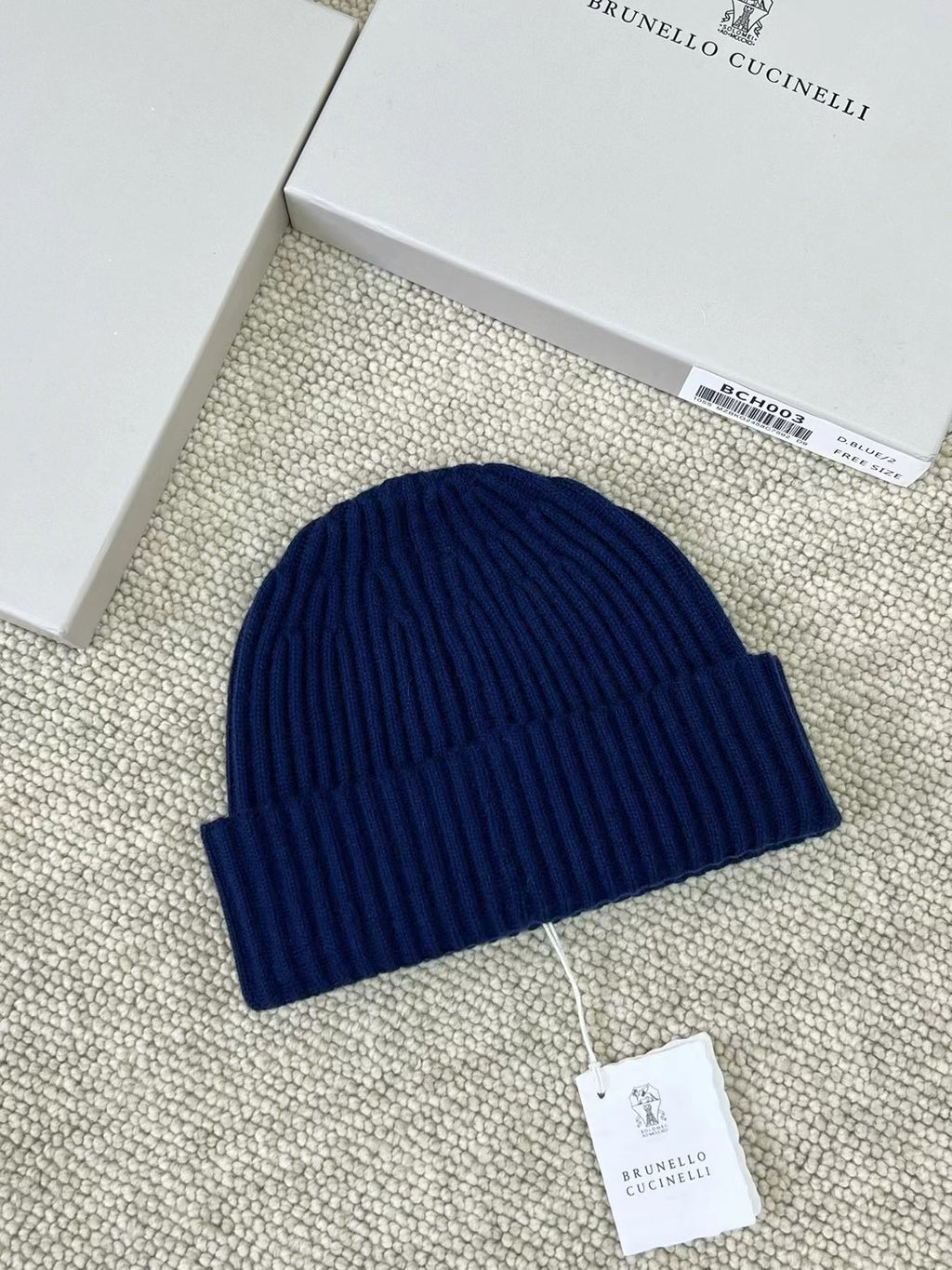 Brunello Cucinelli – Geripptes Cashmere-Beanie in Navy