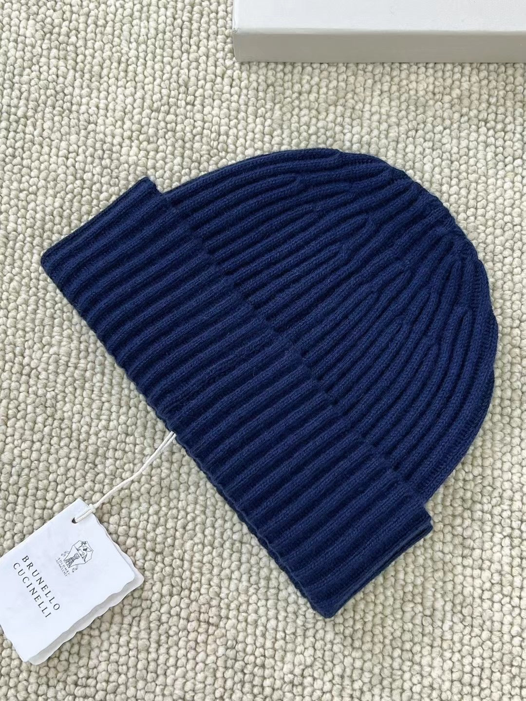 Brunello Cucinelli – Geripptes Cashmere-Beanie in Navy