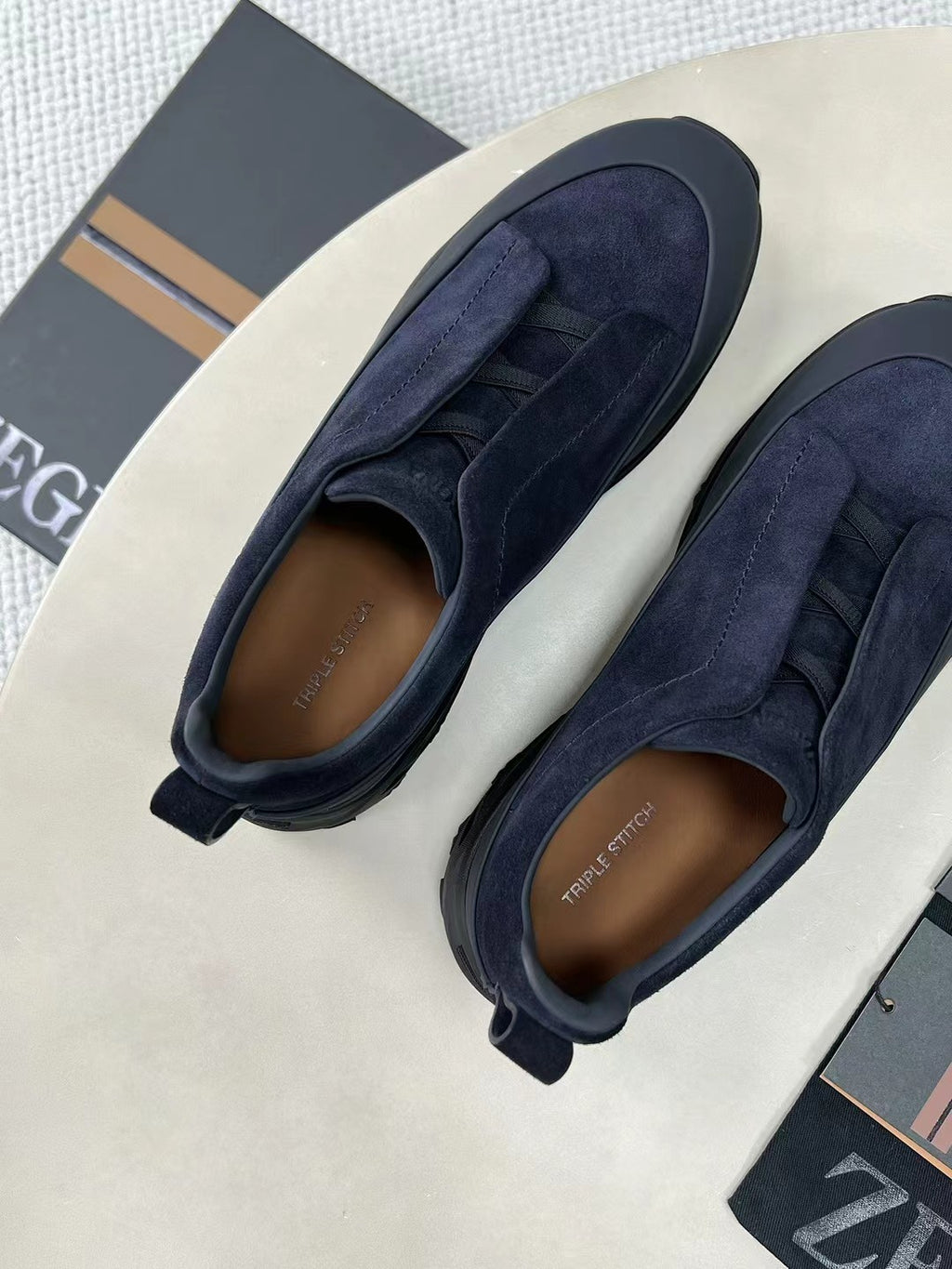 Herren Slip-On Sneaker aus Veloursleder in Navyblau