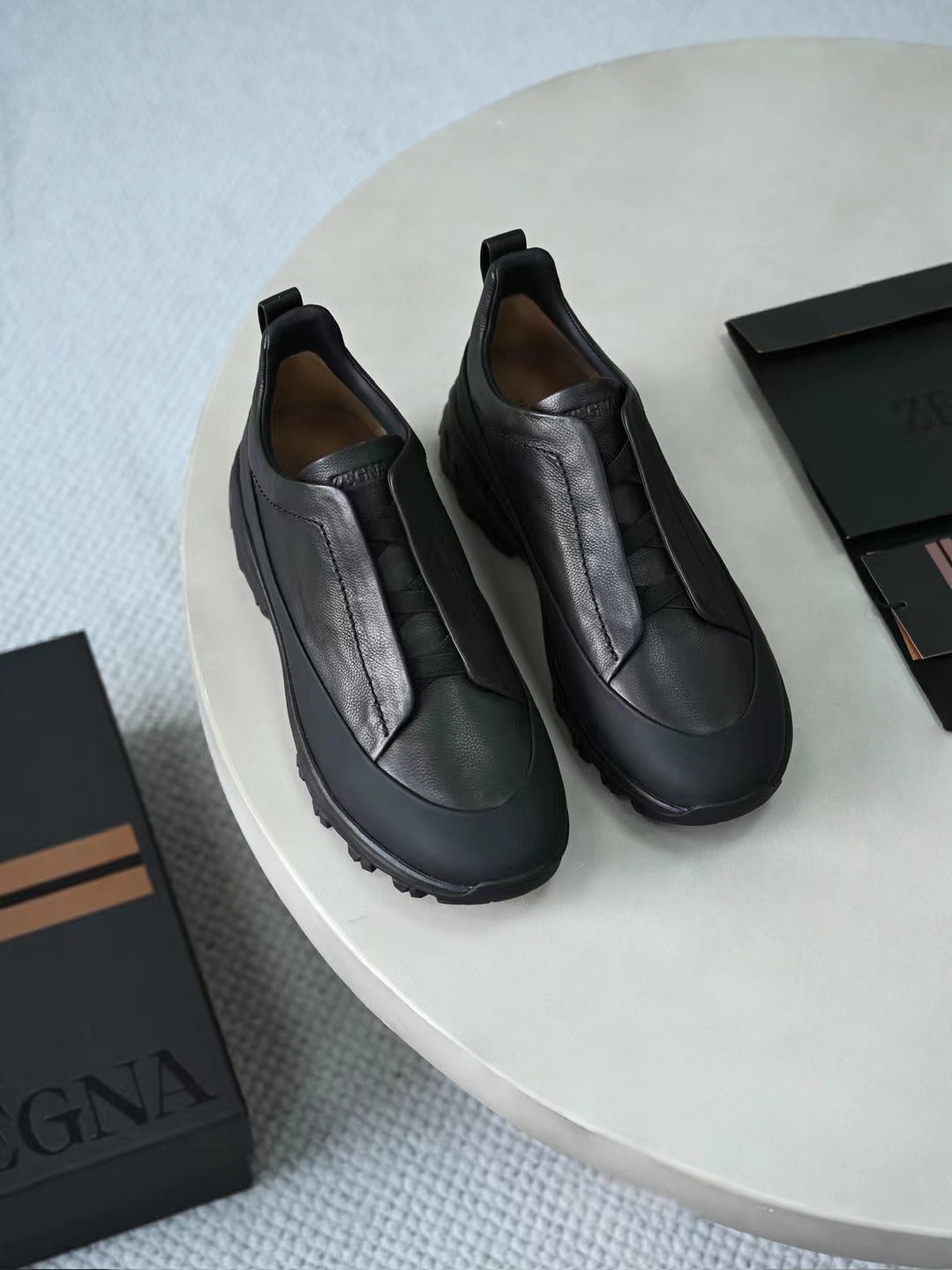 ZEGNA – Schwarze Slip-on-Sneaker aus Leder