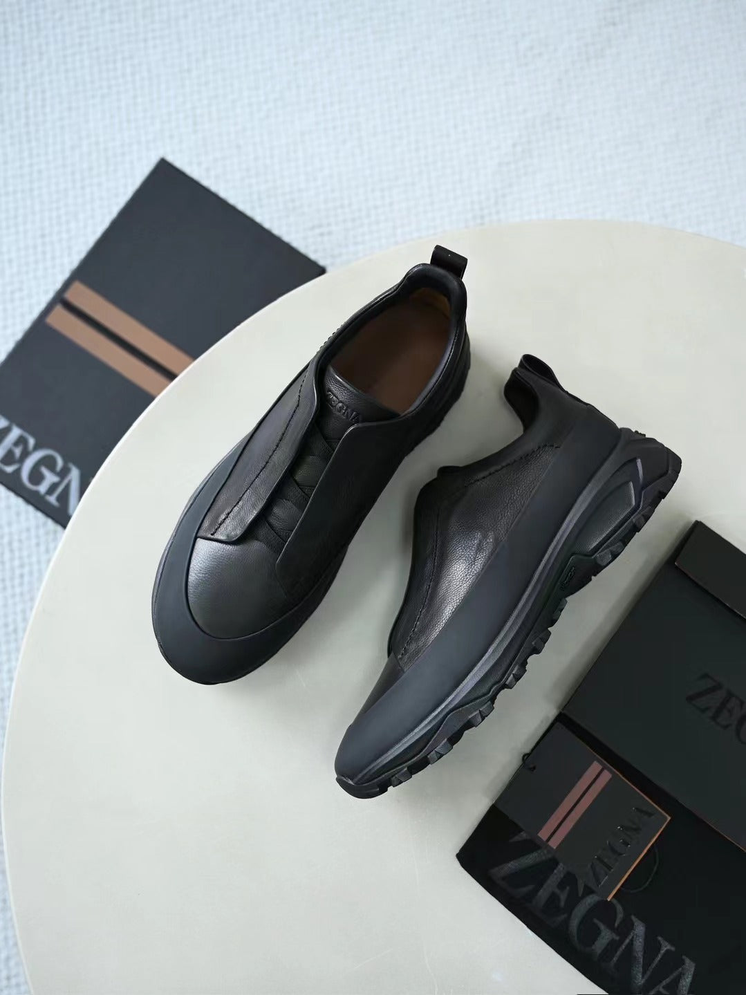 ZEGNA – Schwarze Slip-on-Sneaker aus Leder