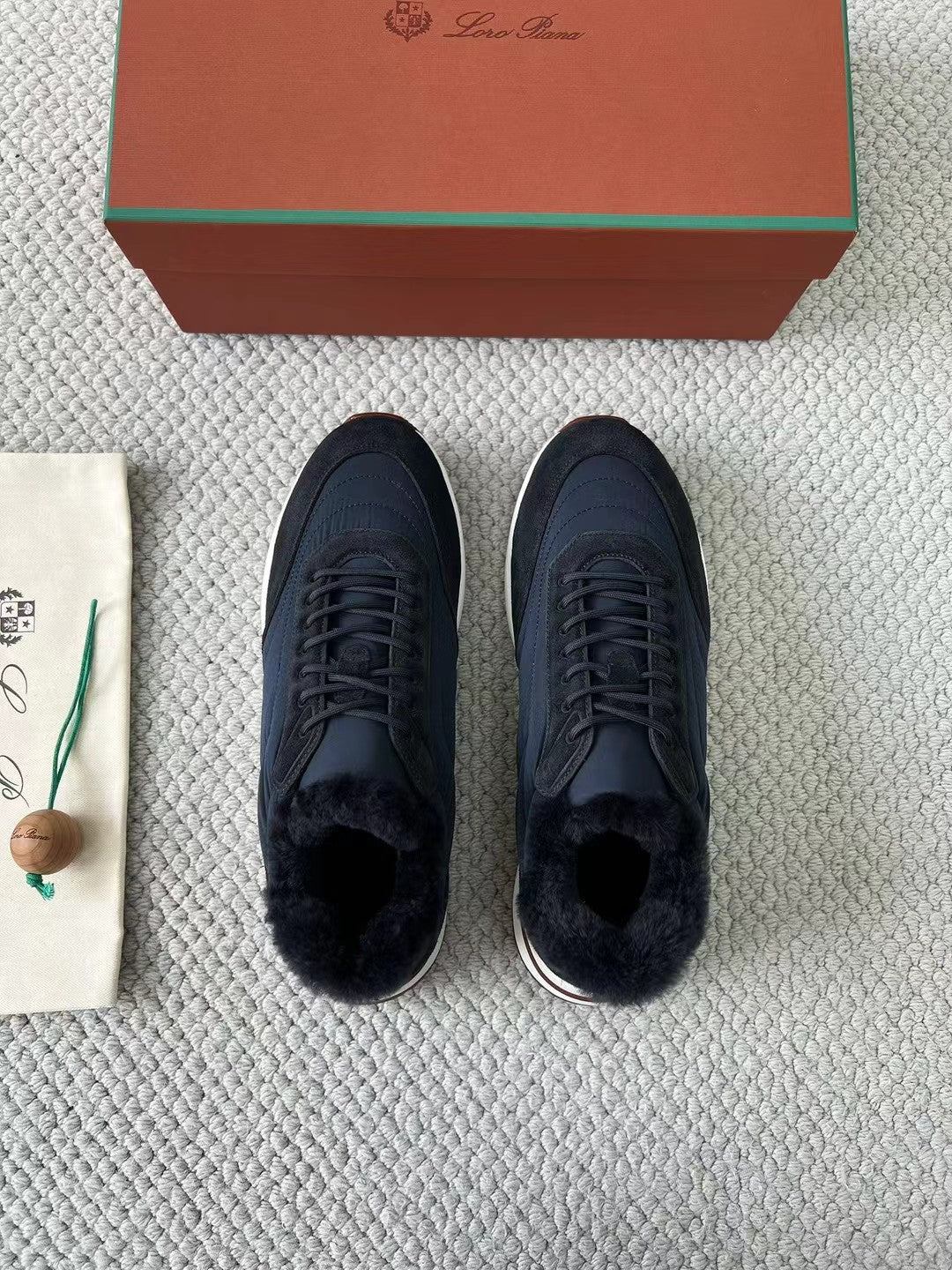 Loro Piana – Sneaker aus Wildleder und Stoff mit Kaschmirfutter in Dunkelblau Herren
