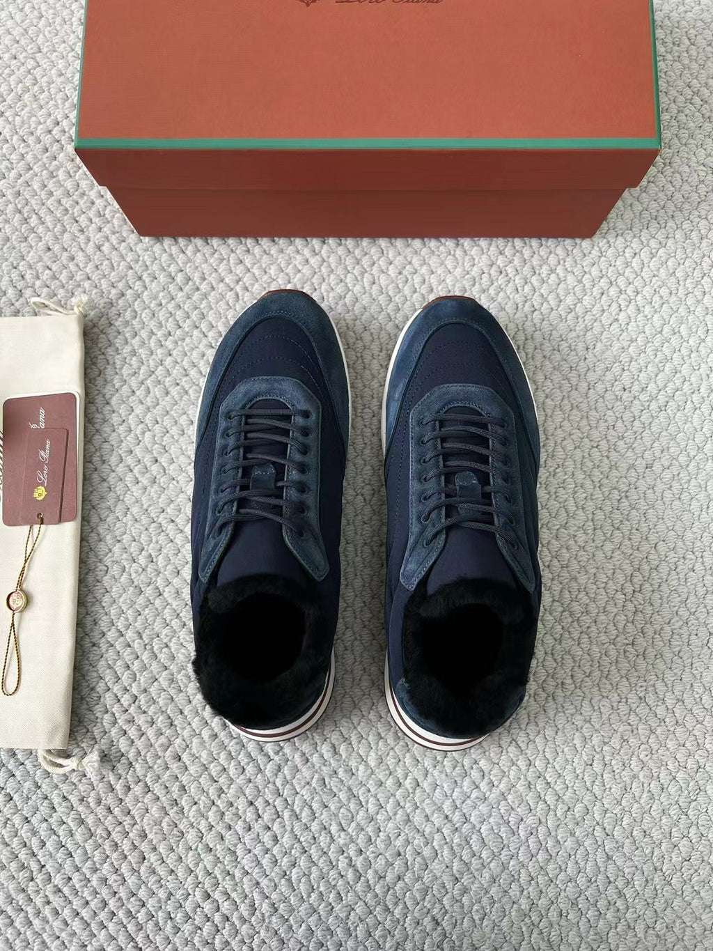 Loro Piana – Sneaker aus Wildleder und Textil in Dunkelblau Herren