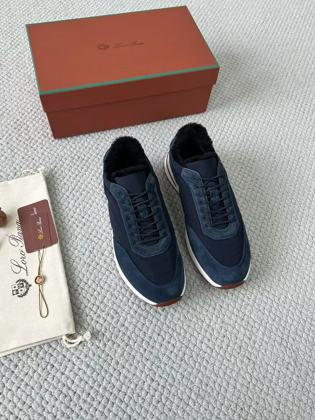 Loro Piana – Sneaker aus Wildleder und Textil in Dunkelblau Herren