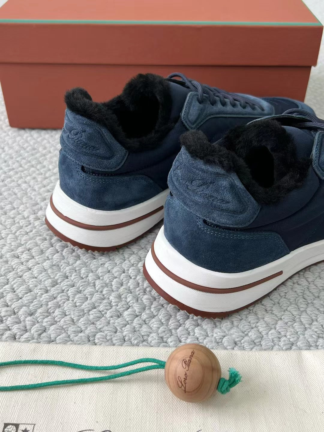 Loro Piana – Sneaker aus Wildleder und Textil in Dunkelblau Herren