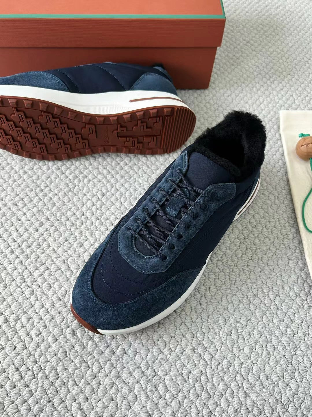 Loro Piana – Sneaker aus Wildleder und Textil in Dunkelblau Herren