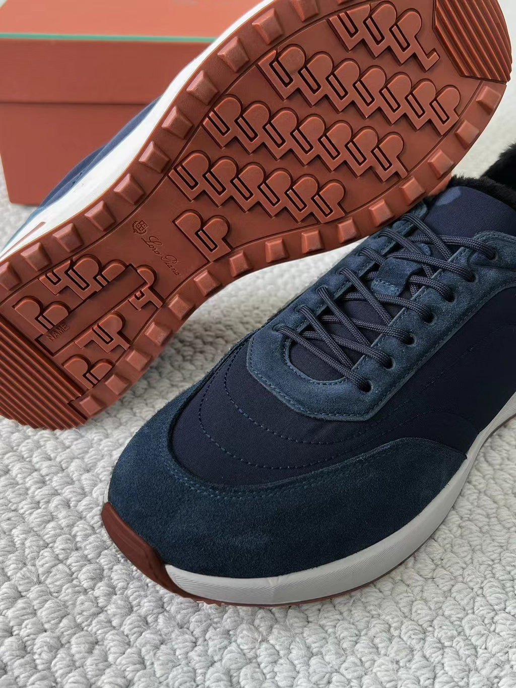 Loro Piana – Sneaker aus Wildleder und Textil in Dunkelblau Herren
