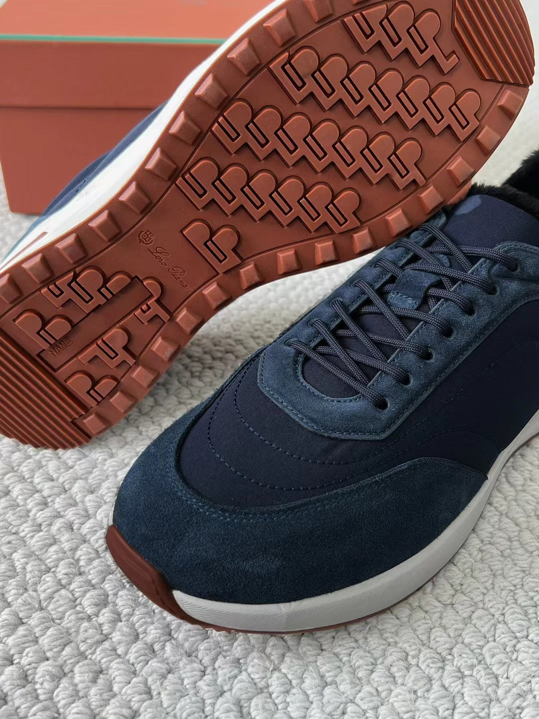 Loro Piana – Sneaker aus Wildleder und Textil in Dunkelblau Herren