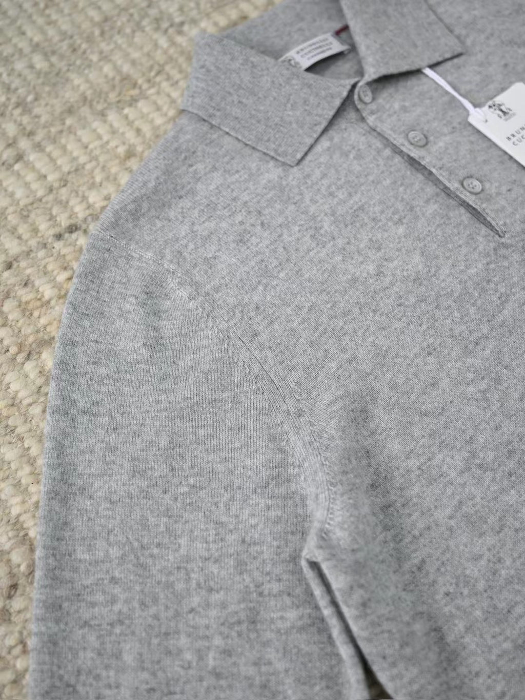 Stefano Ricci – Langarm-Polo-Pullover aus Kaschmir in Hellgrau Herren