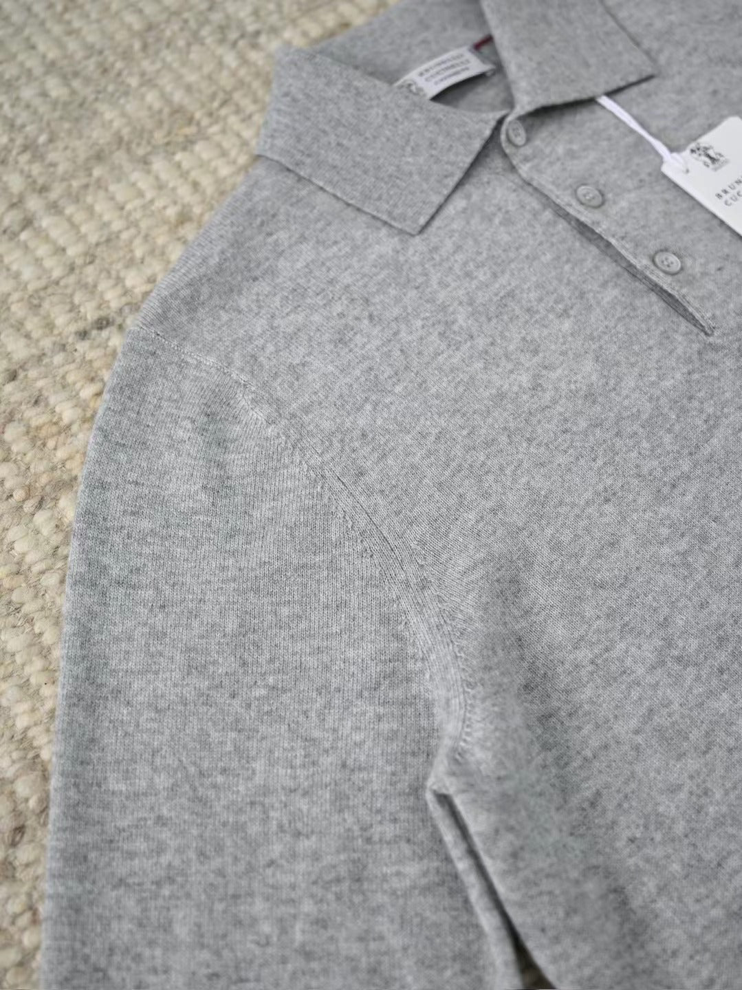 Stefano Ricci – Langarm-Polo-Pullover aus Kaschmir in Hellgrau Herren