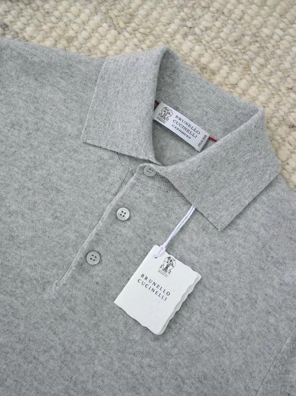 Stefano Ricci – Langarm-Polo-Pullover aus Kaschmir in Hellgrau Herren