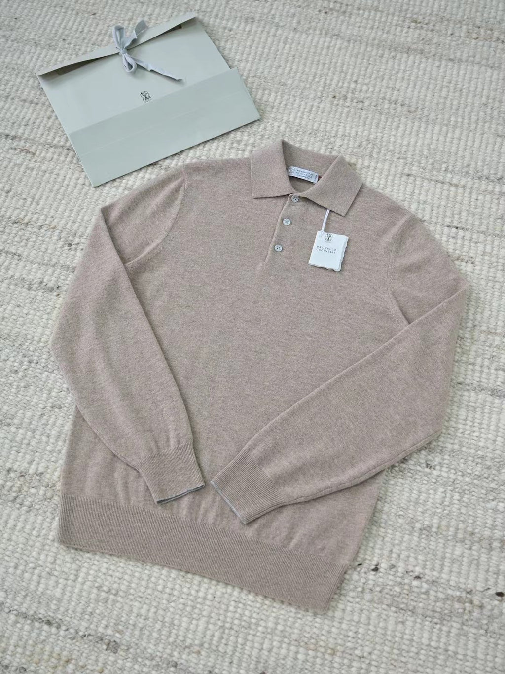Zanone – Langarm-Polo-Pullover aus 100% Kaschmir in Taupe Herren