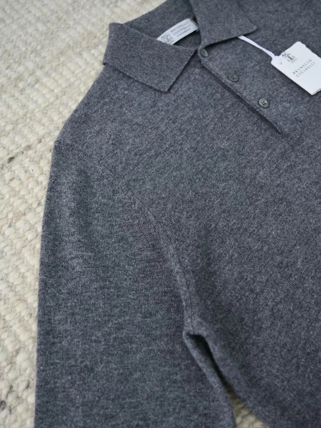 Ring Jacket Napoli – Langarm-Polo-Pullover aus Merinowolle in Dunkelgrau Herren
