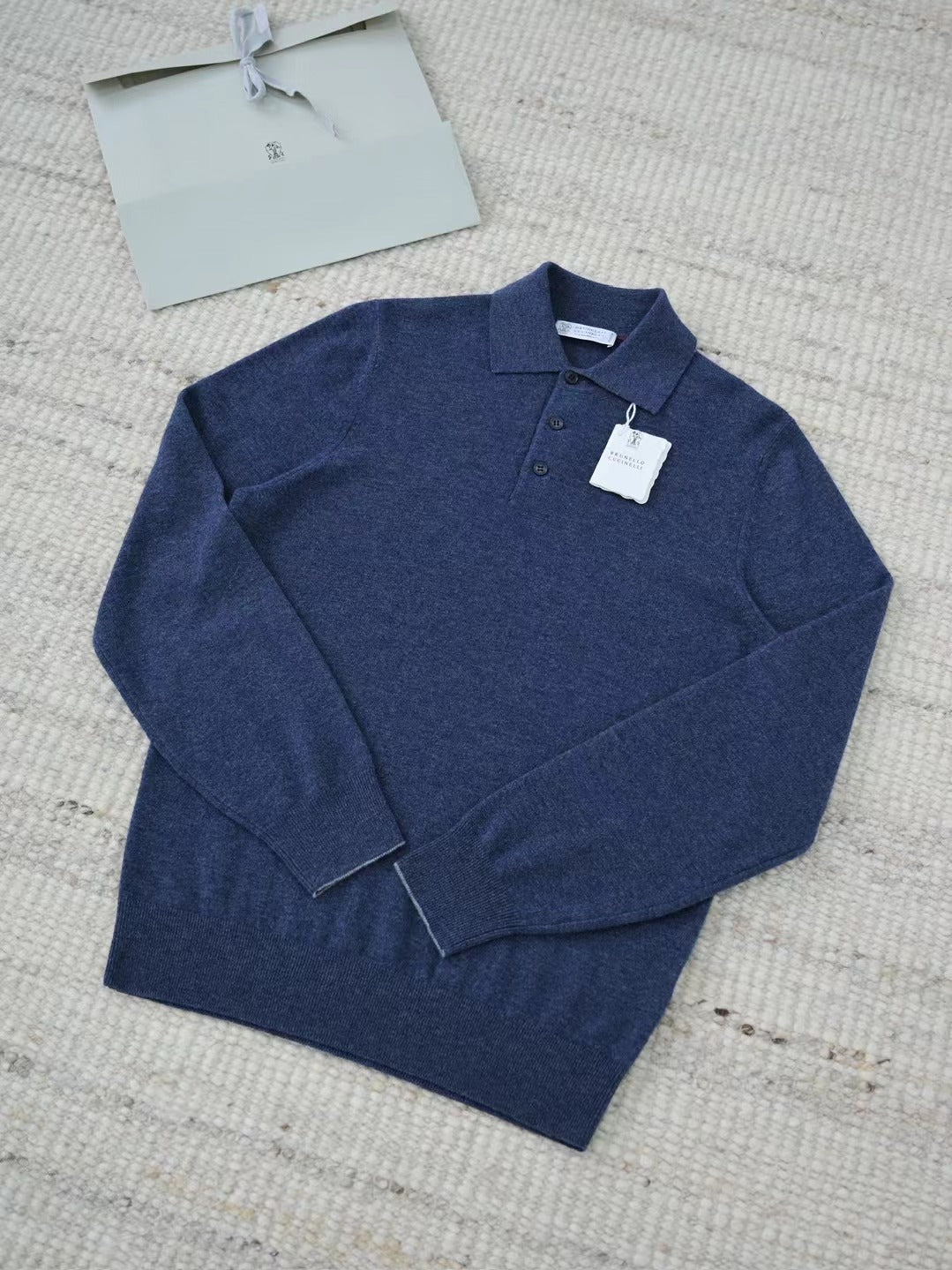 Trunk Clothiers – Langarm-Polo-Pullover aus Kaschmir in Dunkelblau Herren