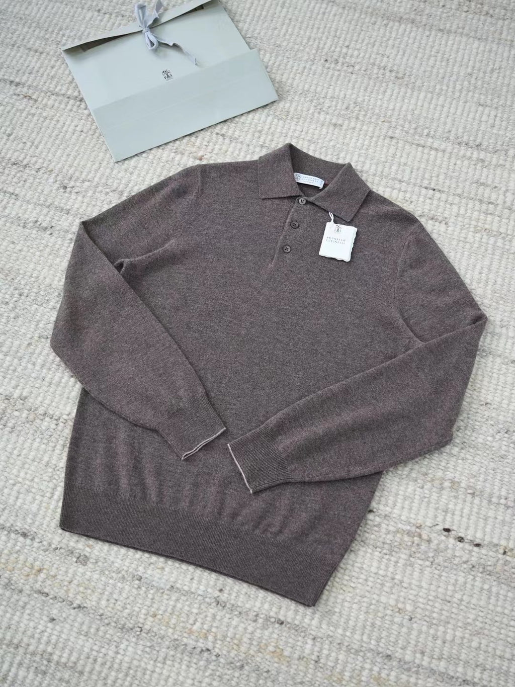 Kaschmir Polo – Langarm-Pullover aus Kaschmir in Braun Herren