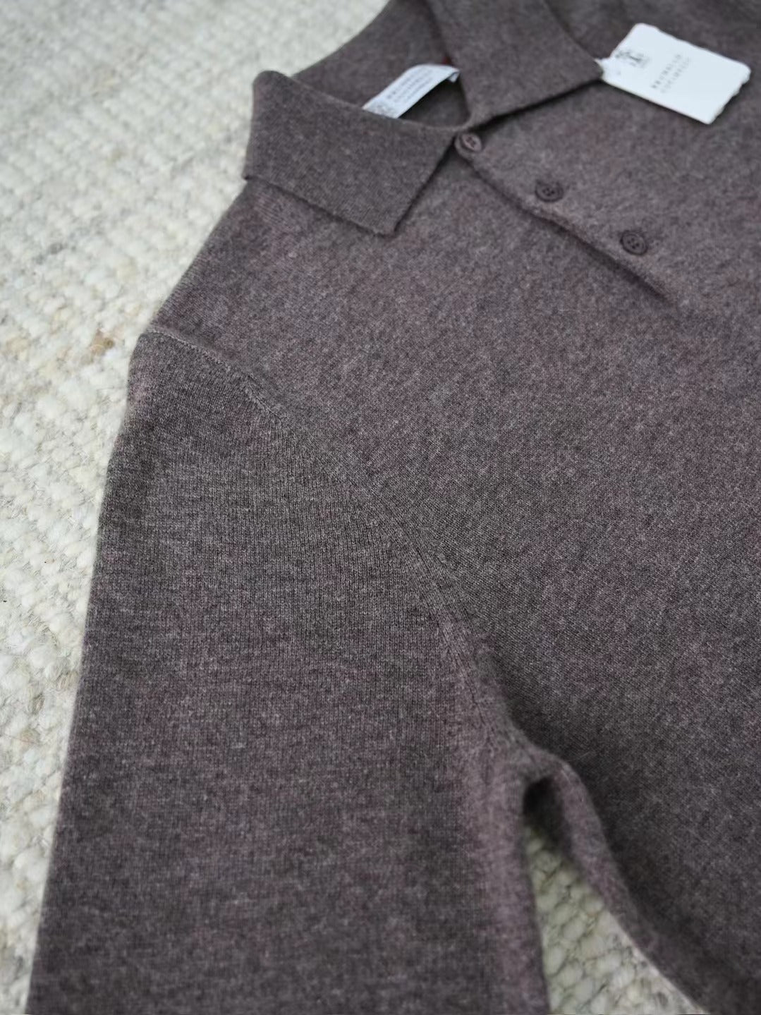 Kaschmir Polo – Langarm-Pullover aus Kaschmir in Braun Herren