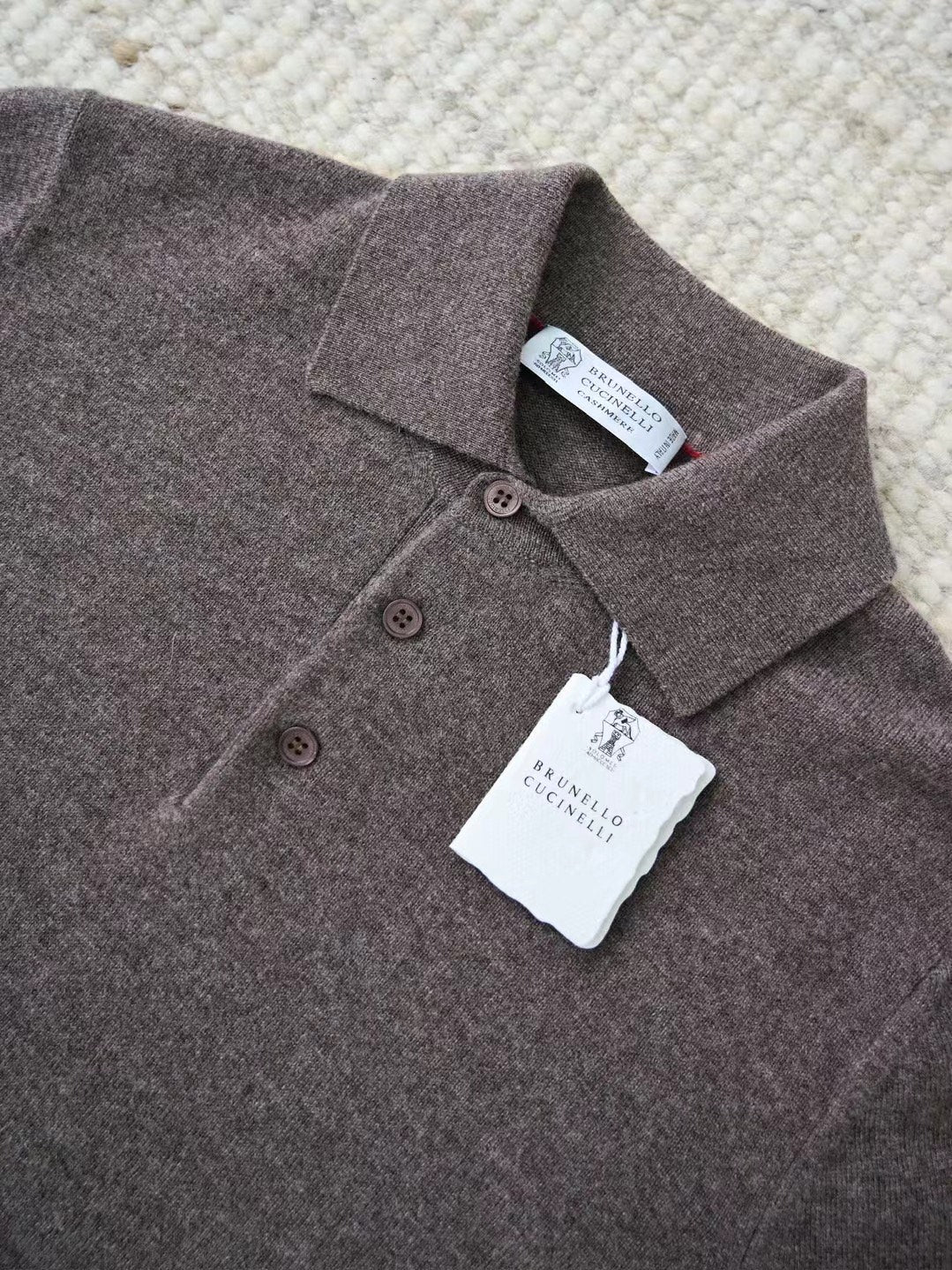 Kaschmir Polo – Langarm-Pullover aus Kaschmir in Braun Herren