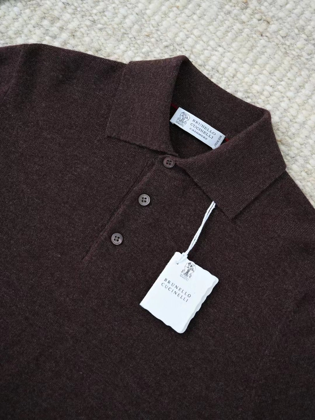 John Smedley – Langarm-Polo-Pullover aus Merinowolle in Dunkelbraun Herren