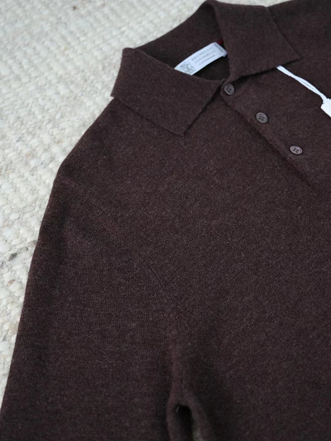 John Smedley – Langarm-Polo-Pullover aus Merinowolle in Dunkelbraun Herren