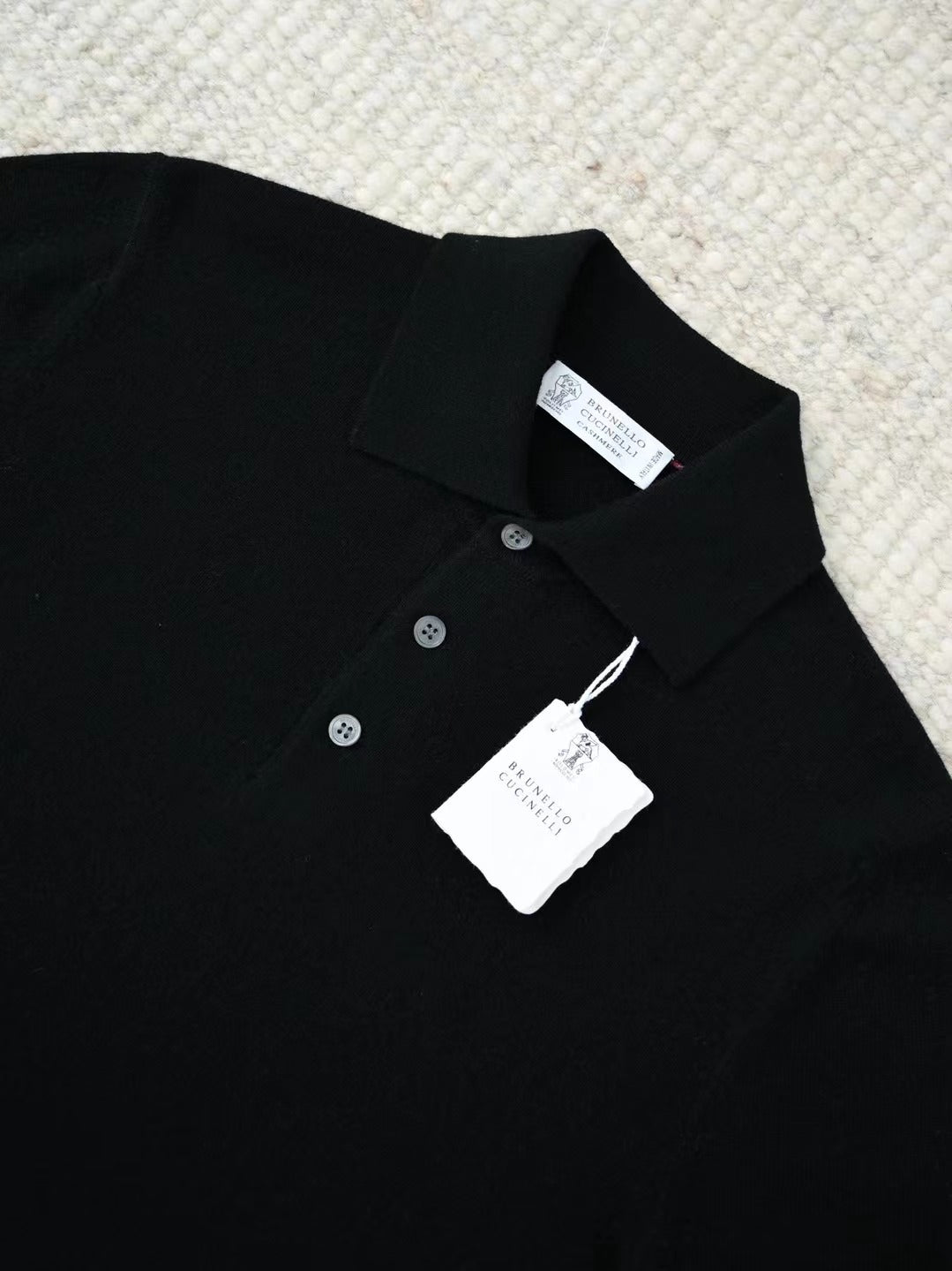 John Smedley – Langarm-Polo-Shirt aus Merinowolle in Schwarz Herren