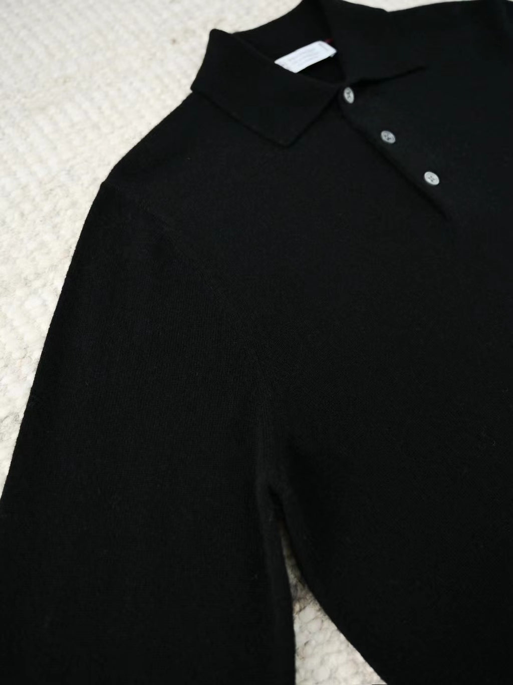 John Smedley – Langarm-Polo-Shirt aus Merinowolle in Schwarz Herren