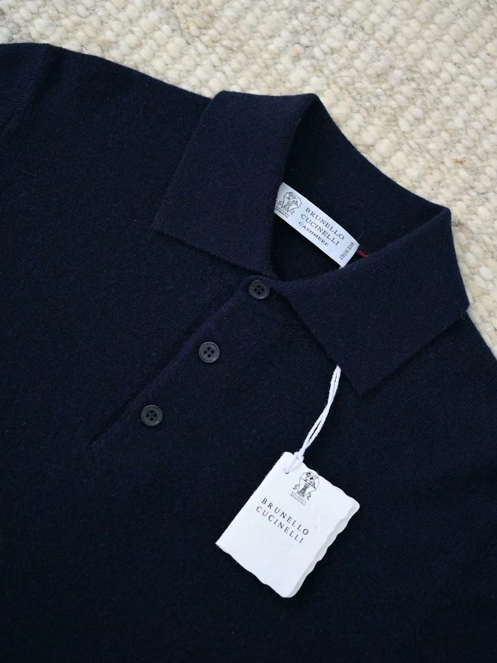 Kaschmir Polo – Langarm-Pullover aus Kaschmir in Dunkelblau Herren