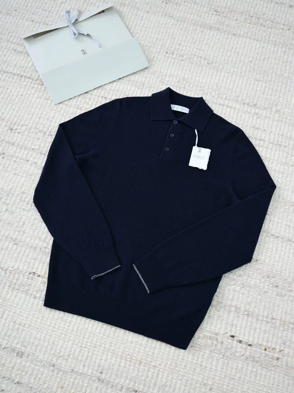 Kaschmir Polo – Langarm-Pullover aus Kaschmir in Dunkelblau Herren