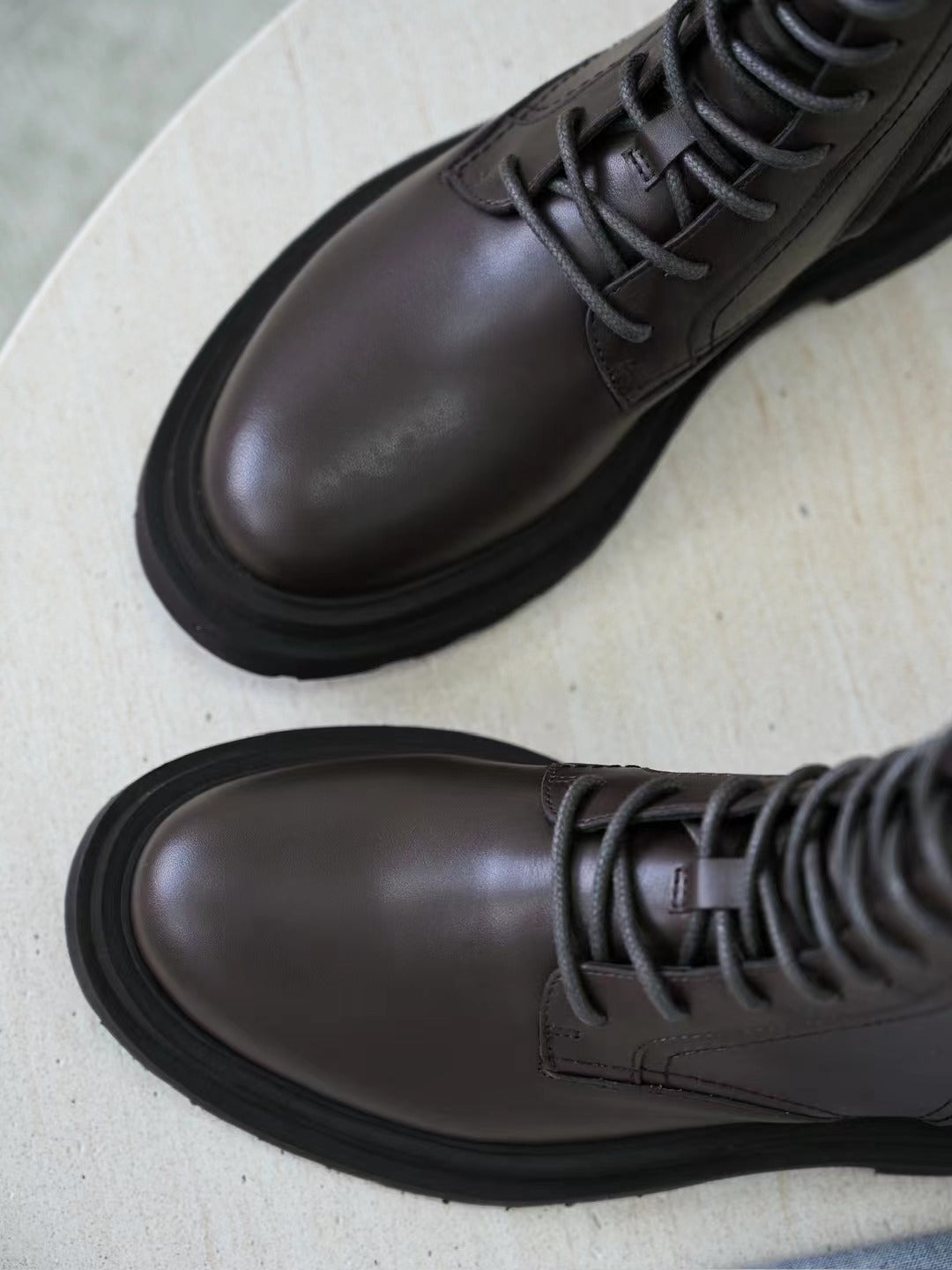 Brunello Cucinelli – Schnürstiefel aus Leder mit Reißverschluss in Dunkelbraun Herren