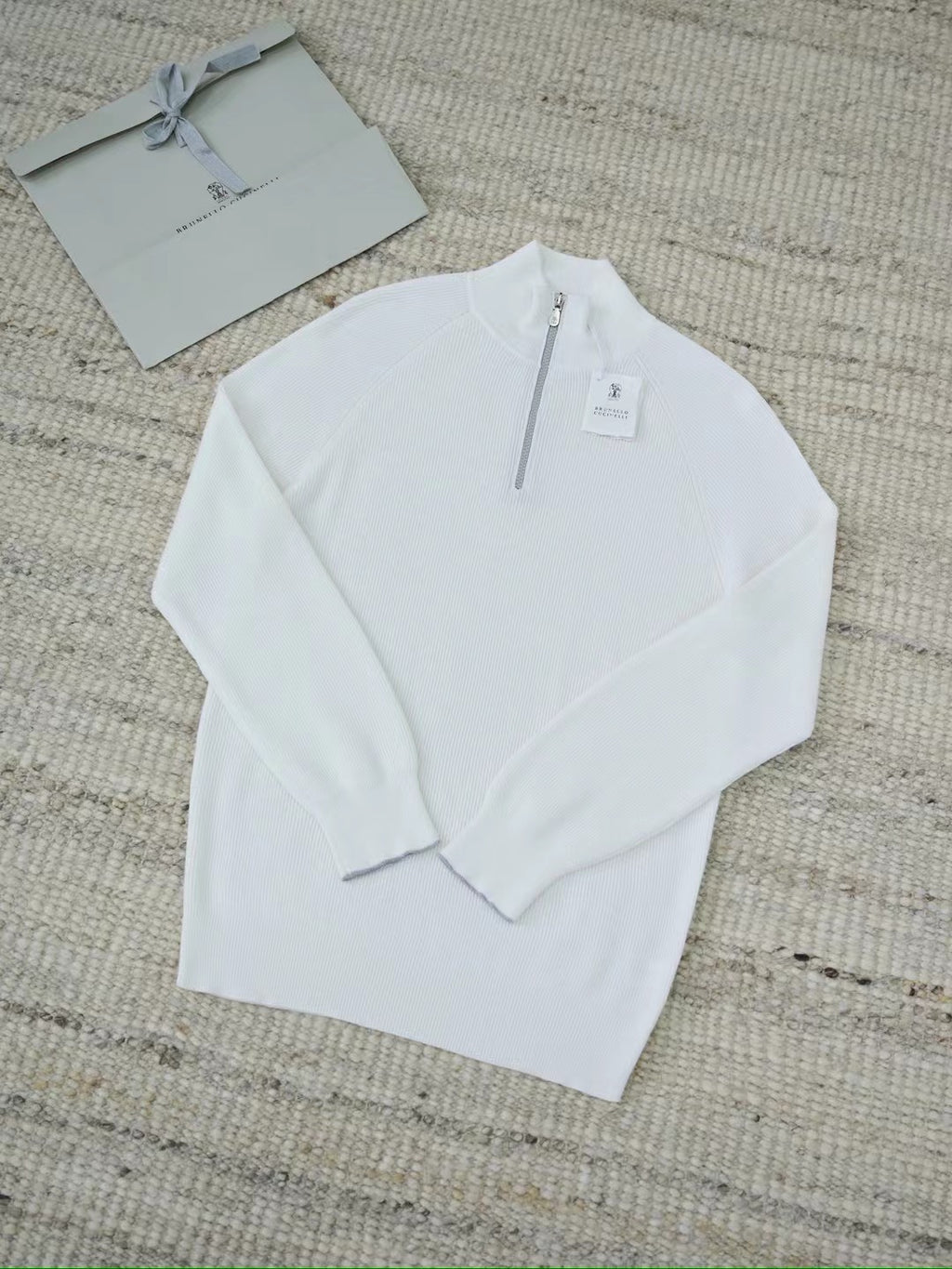William Lockie – Half-Zip-Pullover aus Wolle in Weiss Herren