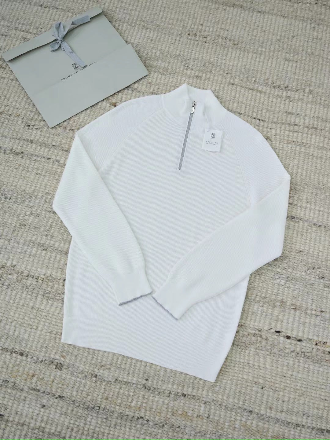 William Lockie – Half-Zip-Pullover aus Wolle in Weiss Herren