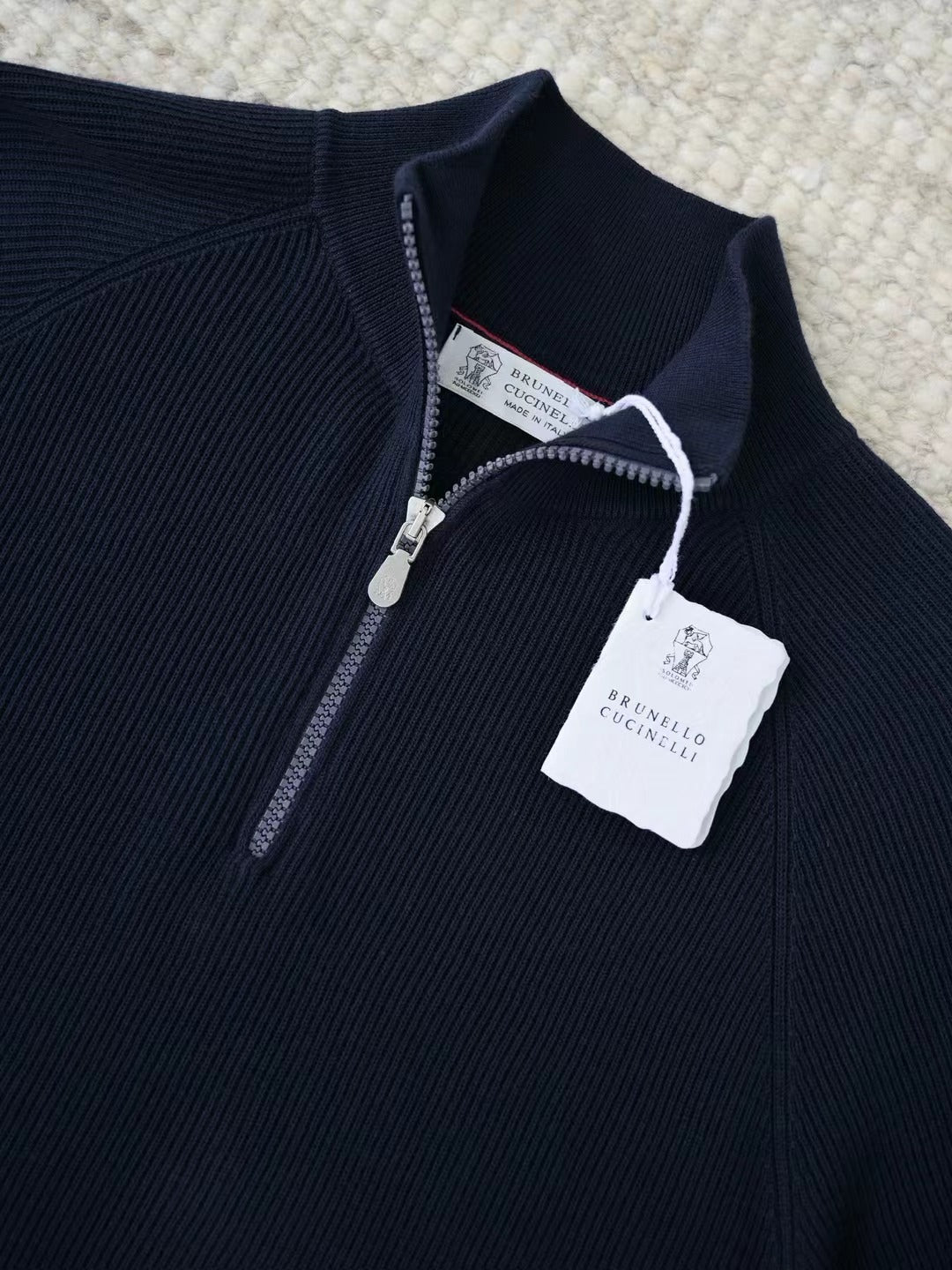 Merino – Quarter-Zip-Pullover aus Merinowolle in Dunkelblau Herren