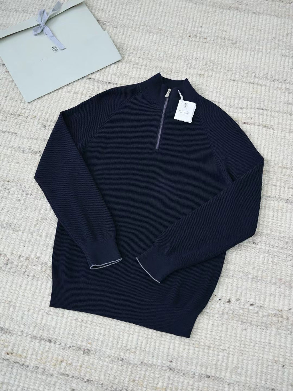 Merino – Quarter-Zip-Pullover aus Merinowolle in Dunkelblau Herren