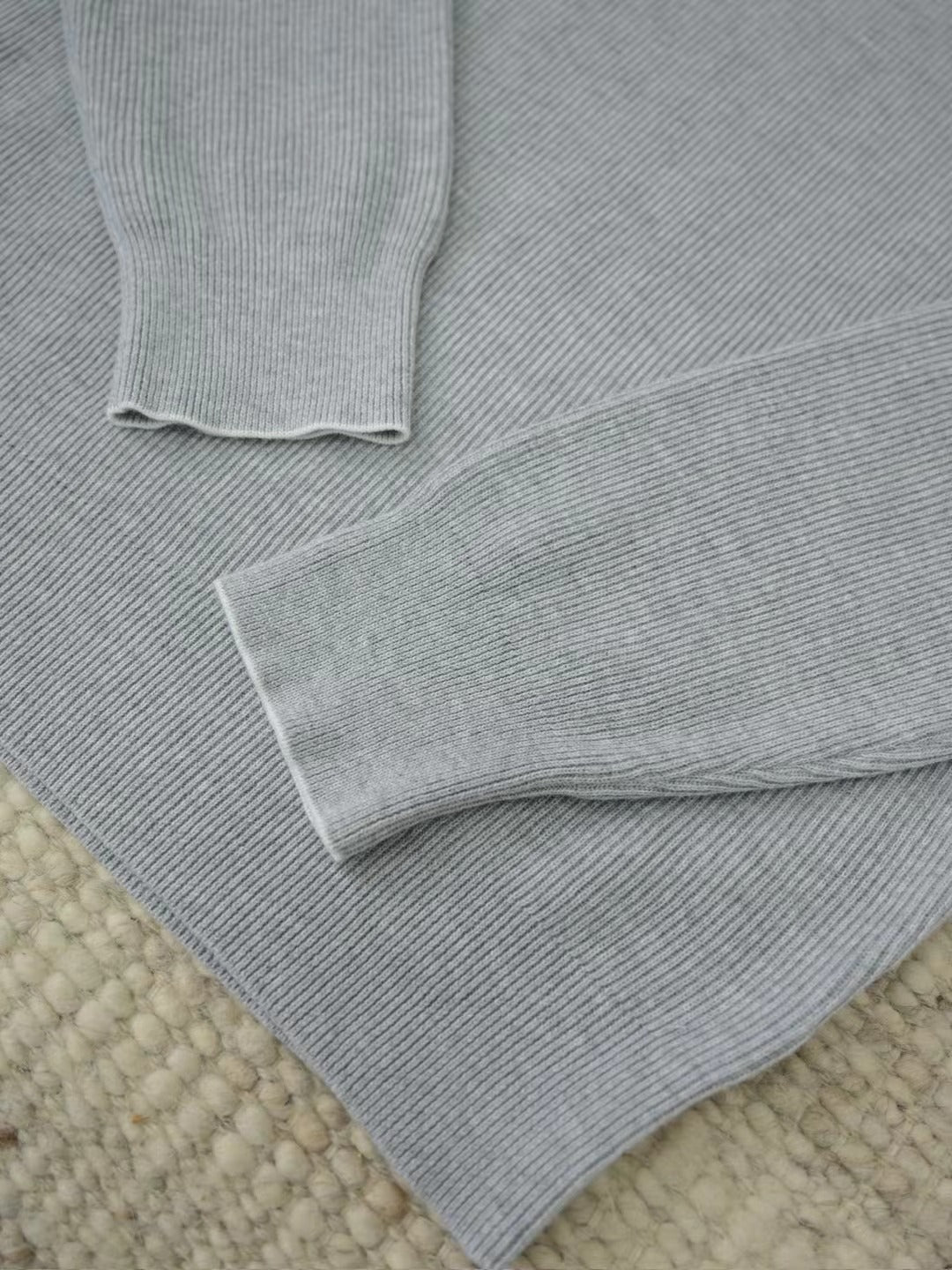 William Lockie – Gerippter Quarter-Zip-Pullover aus Wolle in Hellgrau Herren