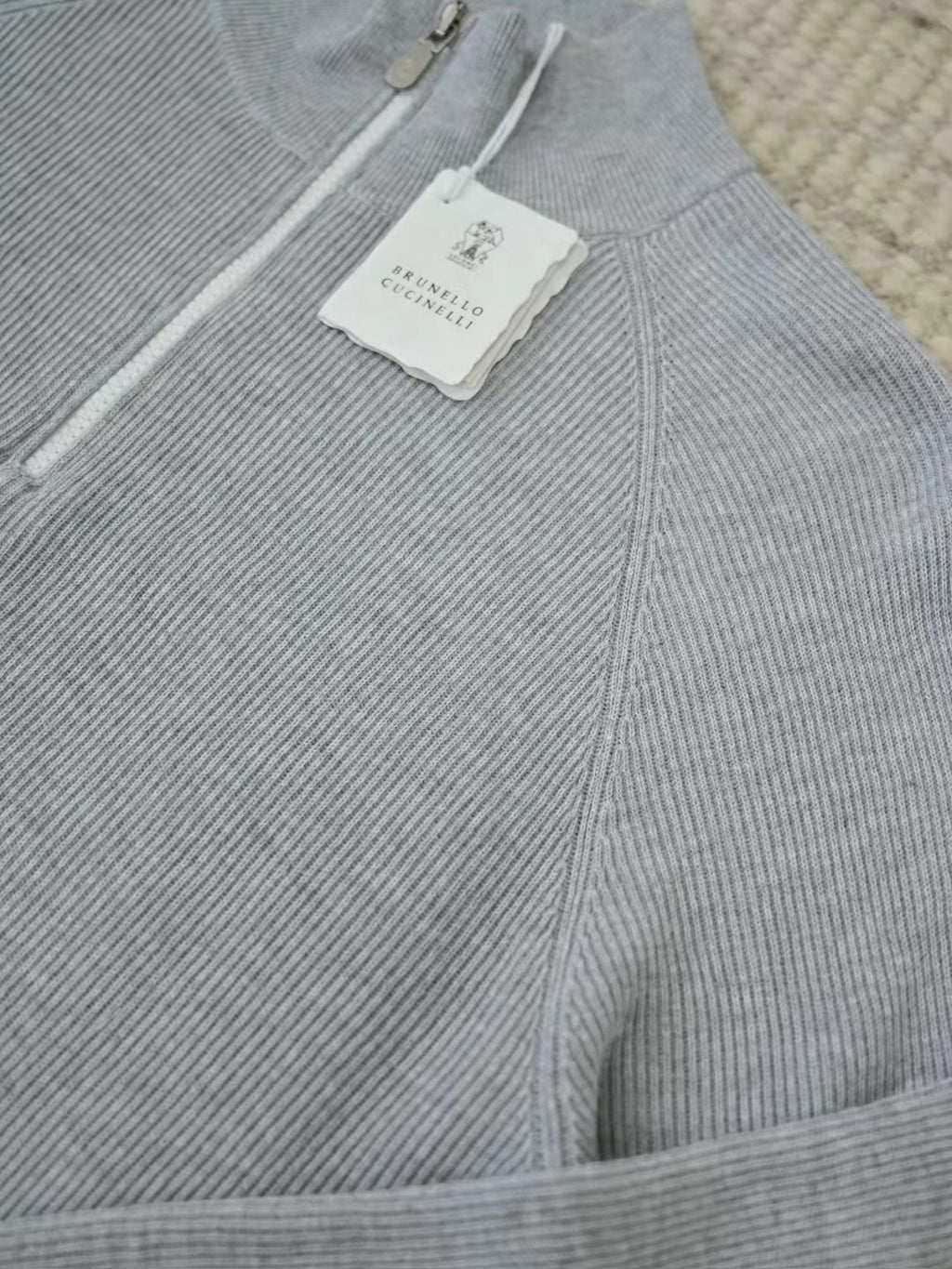 William Lockie – Gerippter Quarter-Zip-Pullover aus Wolle in Hellgrau Herren
