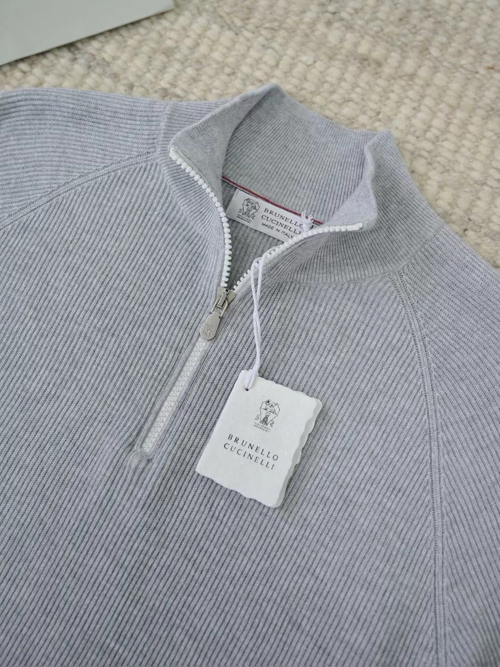 William Lockie – Gerippter Quarter-Zip-Pullover aus Wolle in Hellgrau Herren