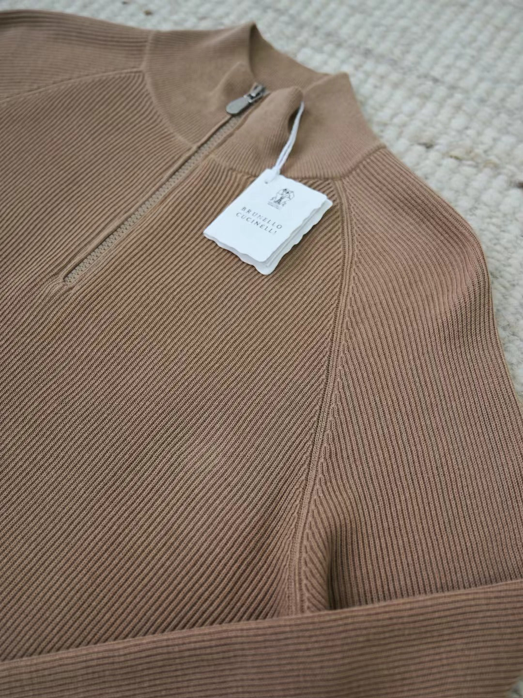 N.Peal – Gerippter Half-Zip-Pullover aus Kaschmir in Braun Herren