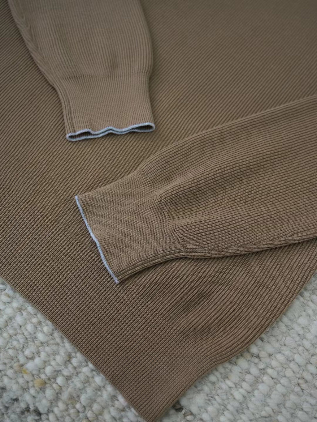 N.Peal – Gerippter Half-Zip-Pullover aus Kaschmir in Braun Herren