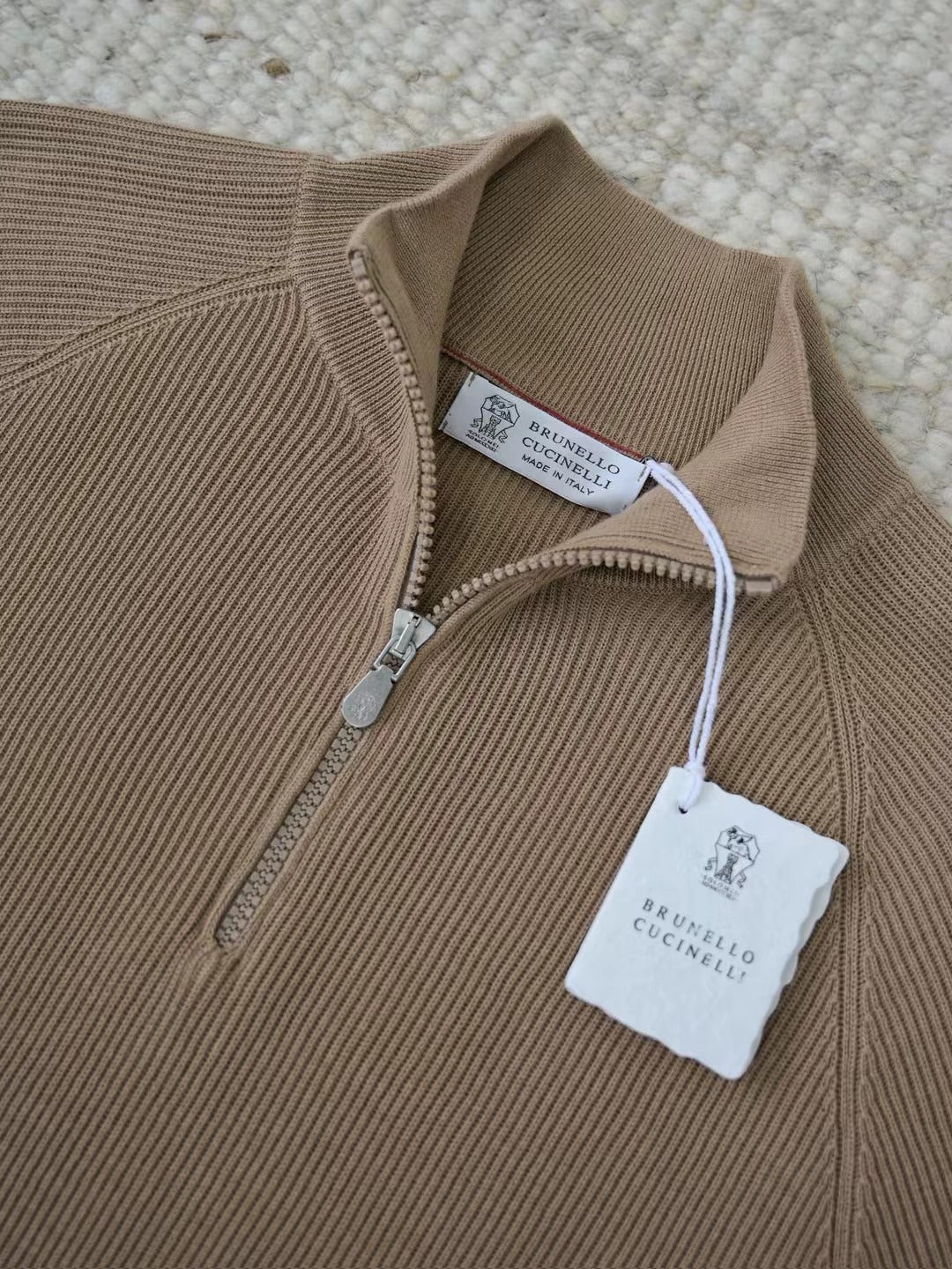 N.Peal – Gerippter Half-Zip-Pullover aus Kaschmir in Braun Herren