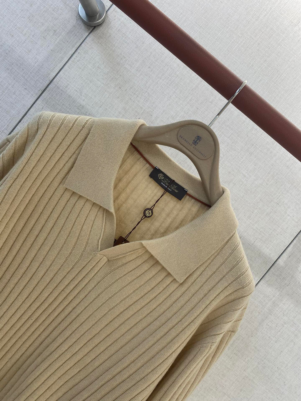 Lora Piana Polo-Strickpullover Beige – Premium Rippenstrick Weicher Longsleeve