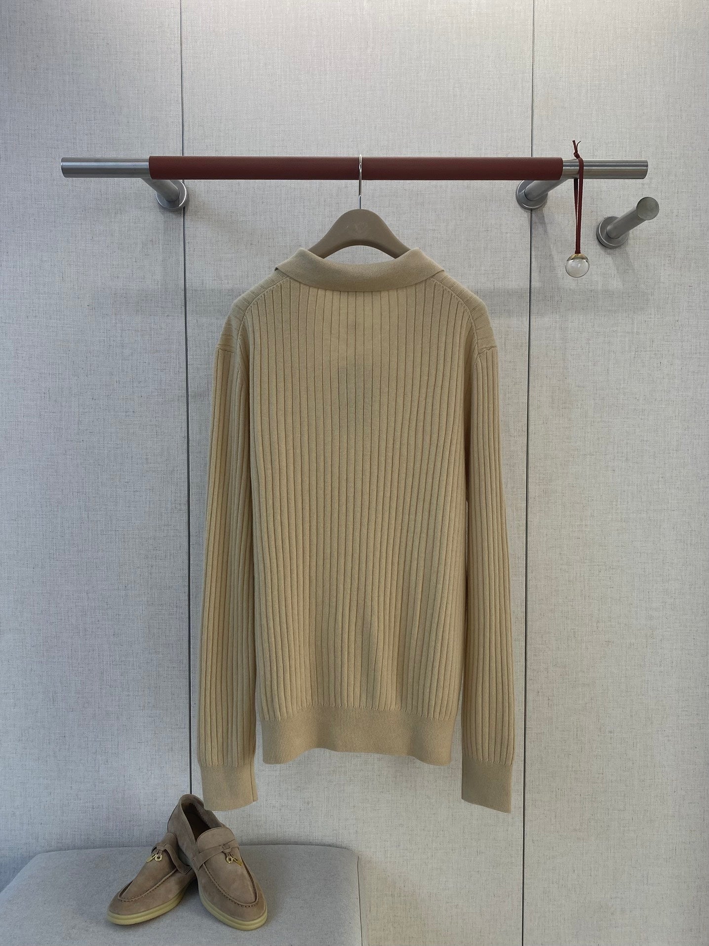 Lora Piana Polo-Strickpullover Beige – Premium Rippenstrick Weicher Longsleeve